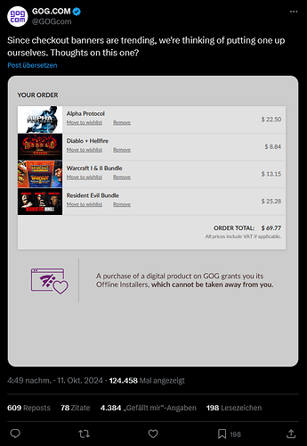 Screenshot 2024-10-12 at 11-11-03 GOG.COM auf X „Since checkout banners are trending we're thinking of putting one up ourselves. Thoughts on this one https __t.co_d3y66PrL7Q“ _ X