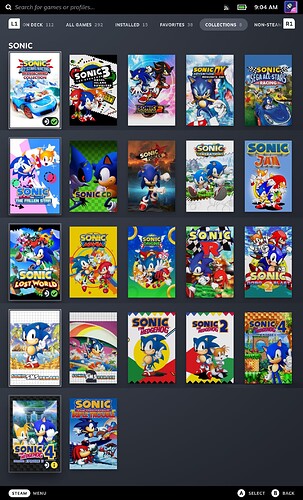 A long scroll of a Sonic collection in Steam consisting of 22 different Sonic games